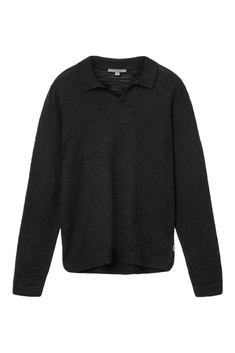 Luciano Long Sleeve Johnny Collar Slub Wool Polo Sweater, Alternate, color, BLACK