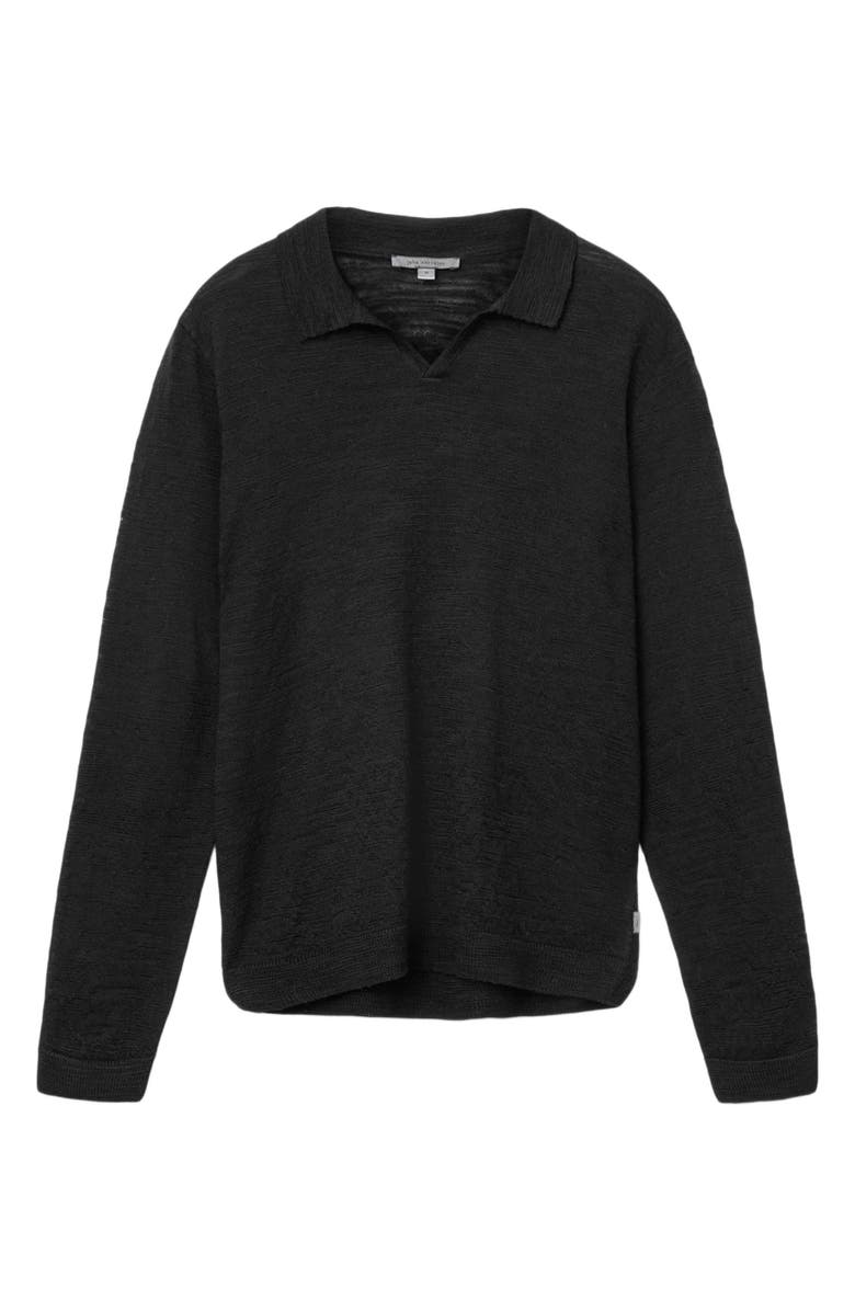 John Varvatos Luciano Long Sleeve Johnny Collar Slub Wool Polo Sweater, Alternate, color, Black