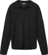 John Varvatos Luciano Long Sleeve Johnny Collar Slub Wool Polo Sweater