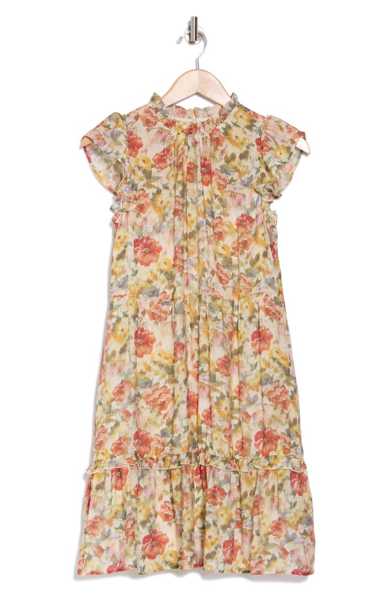 MELLODAY Floral Flutter Sleeve Tiered Dress, Alternate, color,