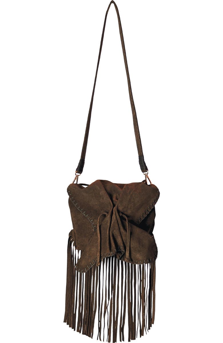 Carlos Falchi Full Size Fringe Suede Butterfly Crossbody Bag, Main, color, Cocoa