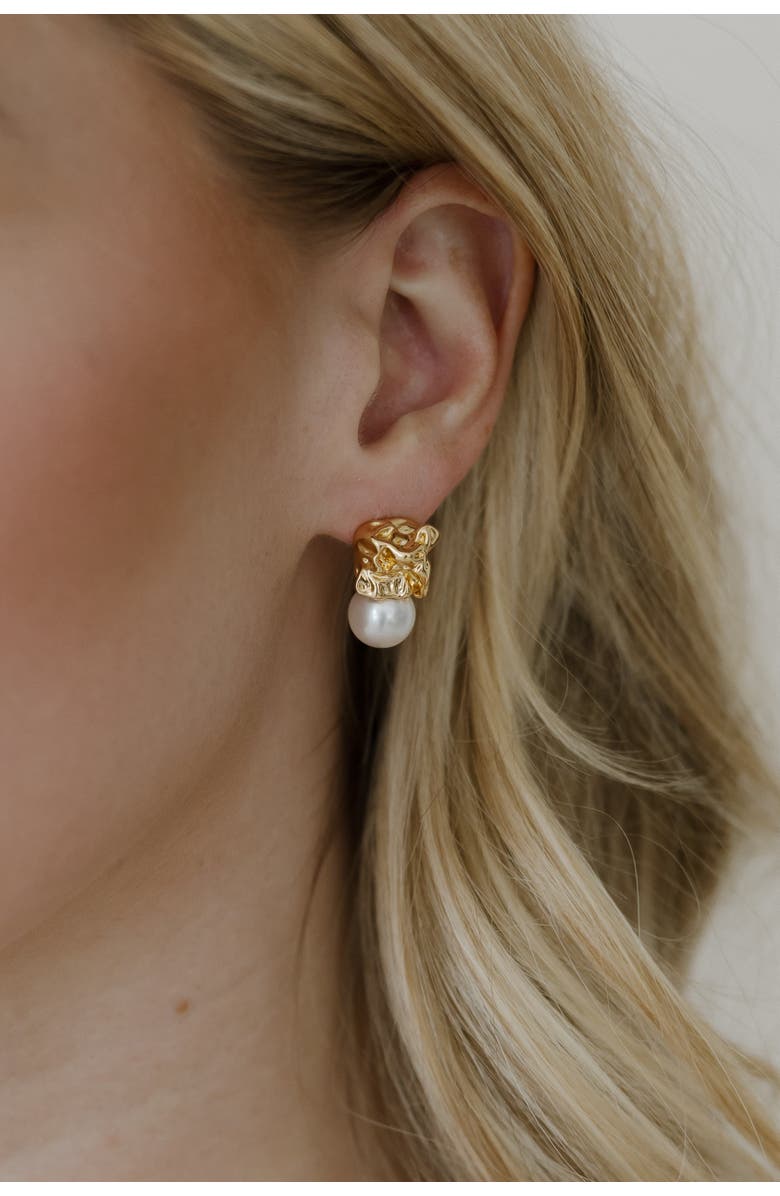 Untamed Petals Gossamer Pearl Drop Earrings, Alternate, color, Gold