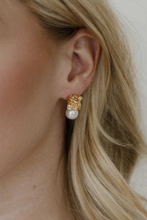 Untamed Petals Gossamer Pearl Drop Earrings In Gold