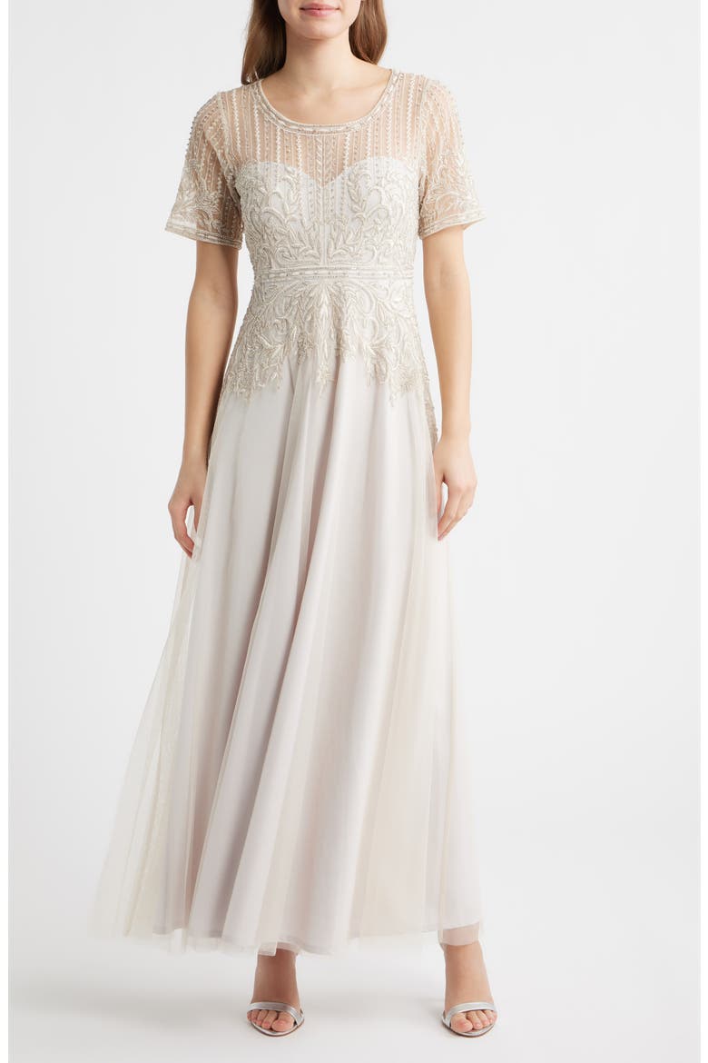 Bead Embellished Evening Gown, Main, color, CHAMPAGNE