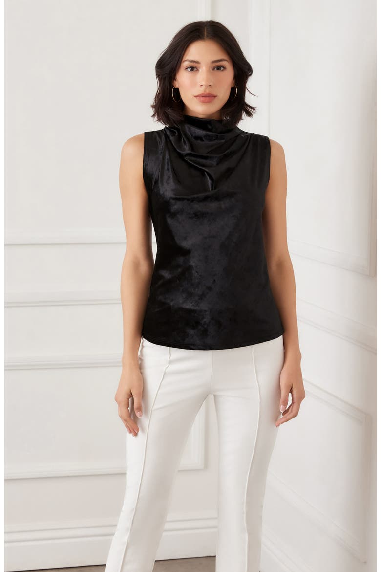 Crushed Velvet Top Funnel Neck Sleeveless Top, Alternate, color, BLACK