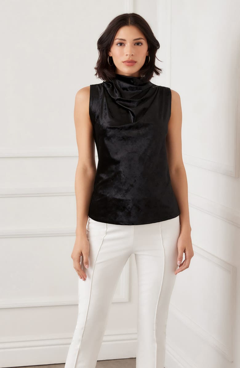 Karen Kane Crushed Velvet Top Funnel Neck Sleeveless Top, Alternate, color, Black