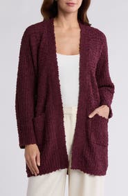 Bobeau Open Front Patch Pocket Popcorn Cardigan