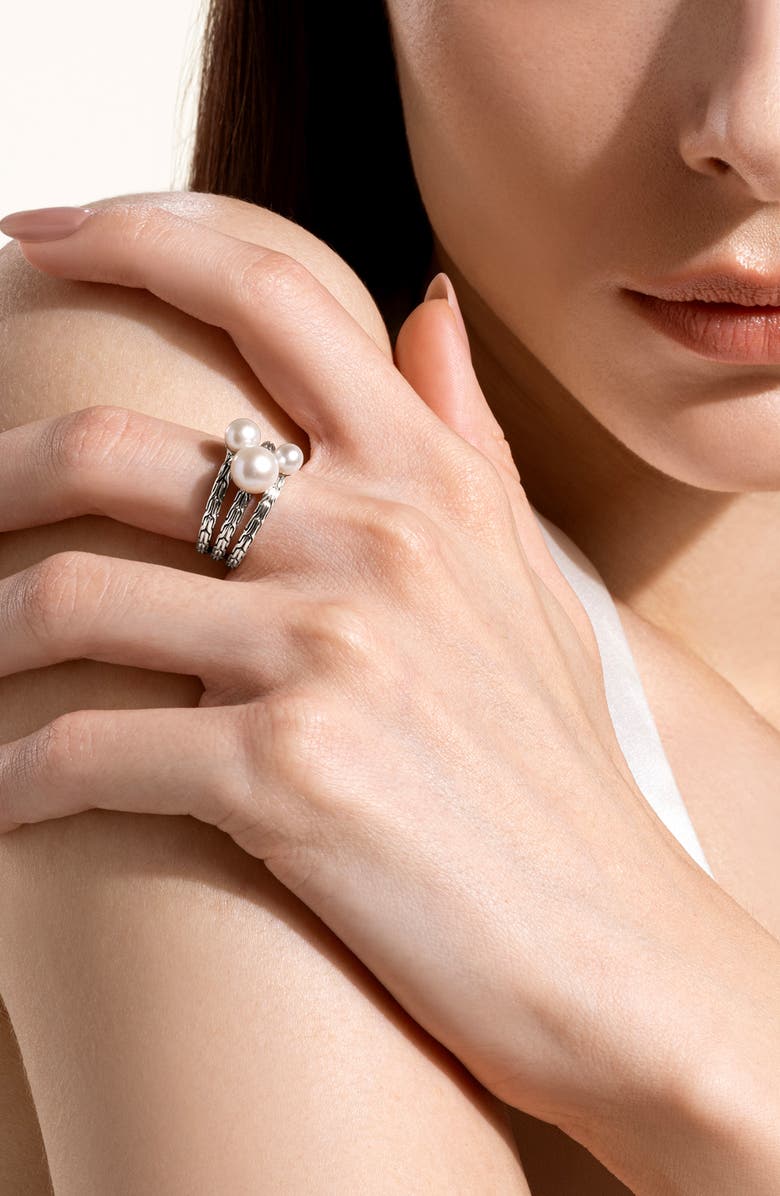 John Hardy JH Essentials Pearl Three Row Ring, Alternate, color, Silver/ Pearl