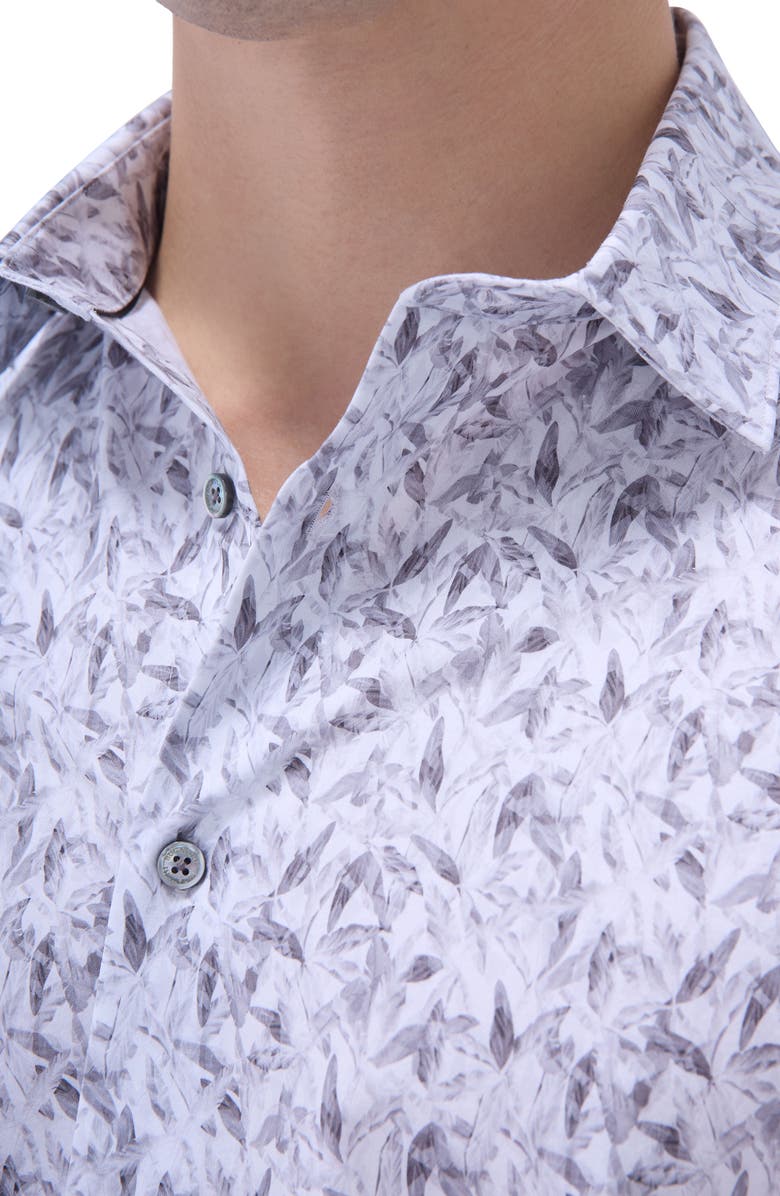 Bugatchi James OoohCotton<sup>®</sup> Leaf Print Button-Up Shirt, Alternate, color, Platinum