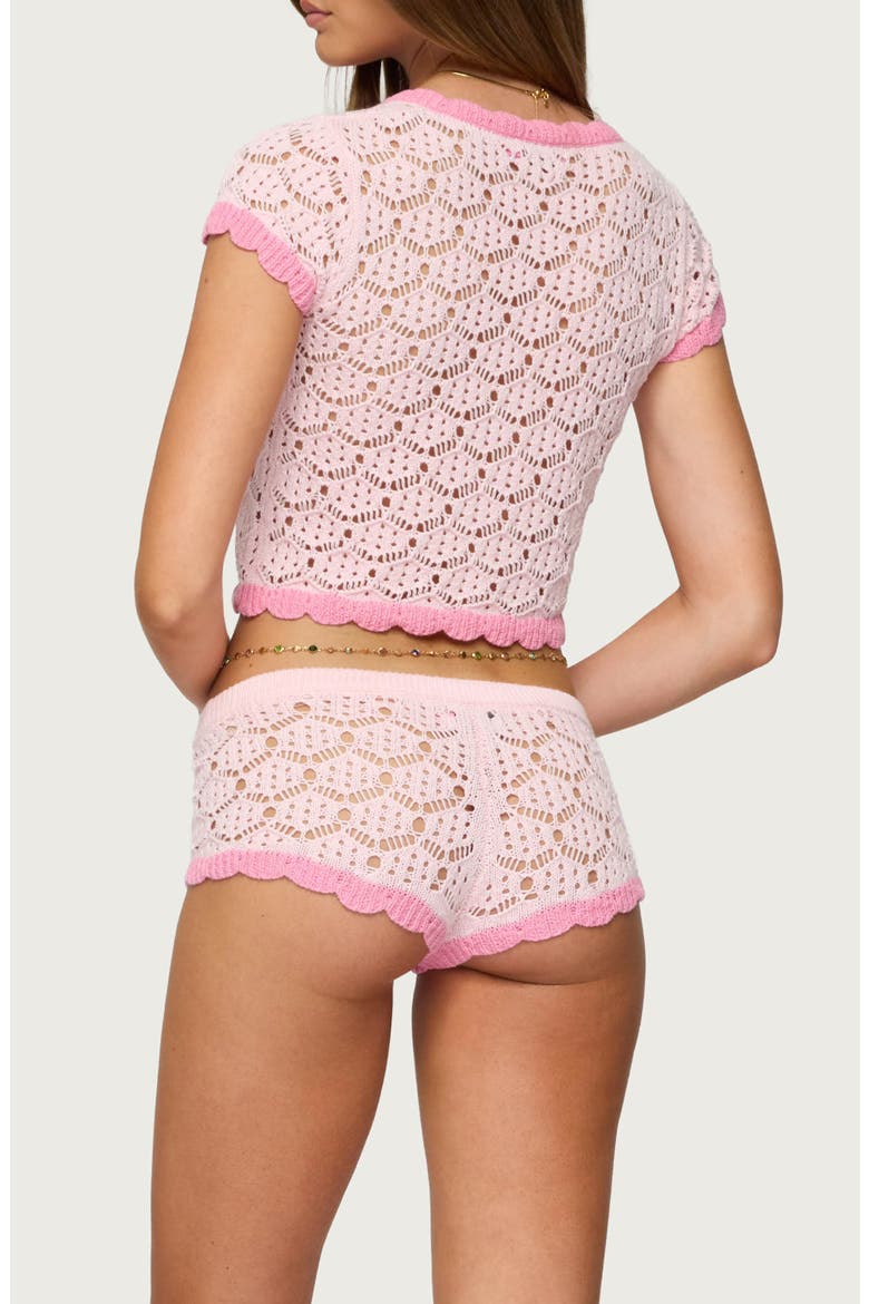 Elisa Open Knit Short Sleeve Cotton Crop Cardigan, Alternate, color, LIGHT-PINK
