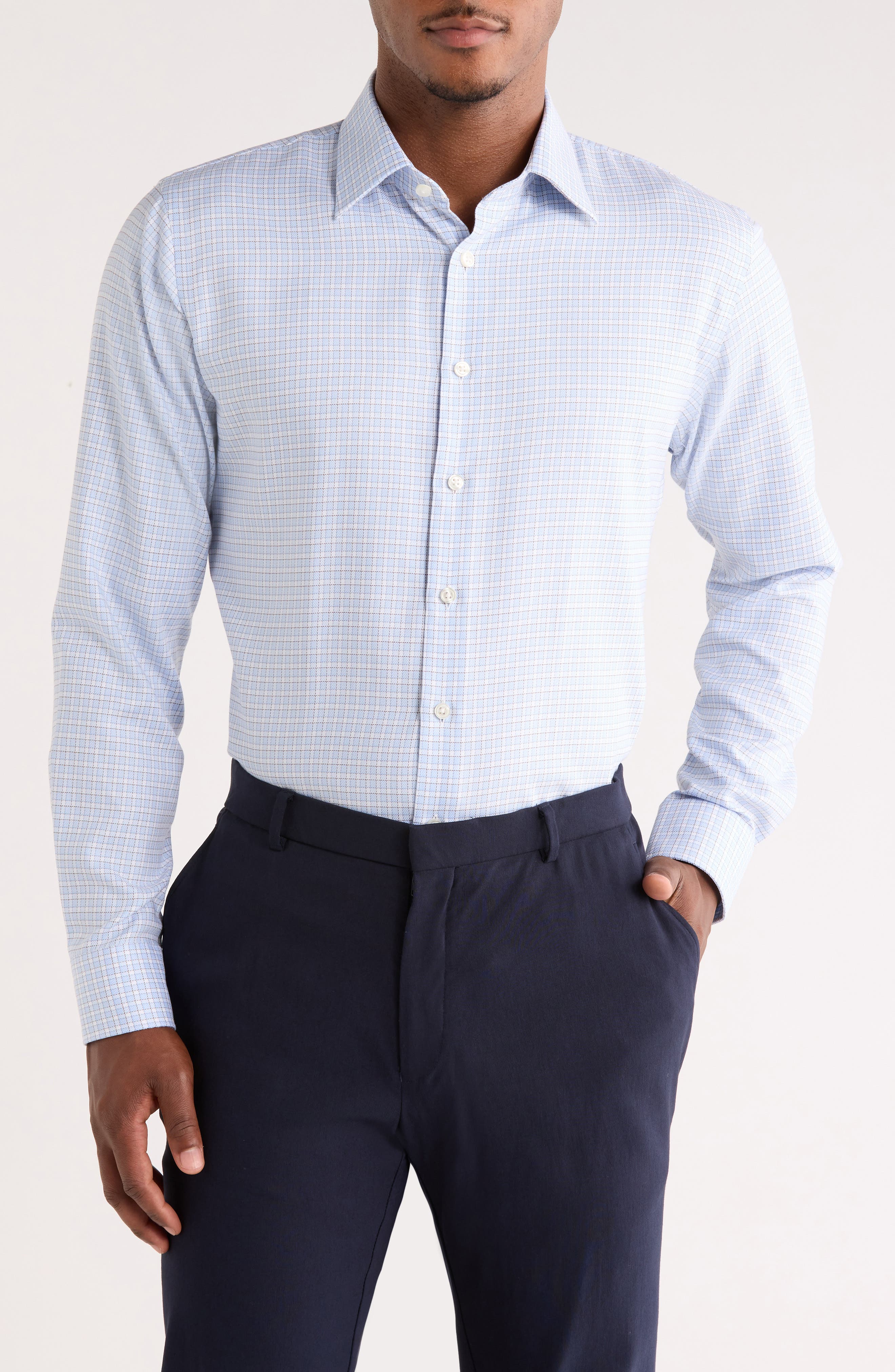 Nordstrom Trim Fit Check Premium Non Iron Cotton Button-Up Shirt