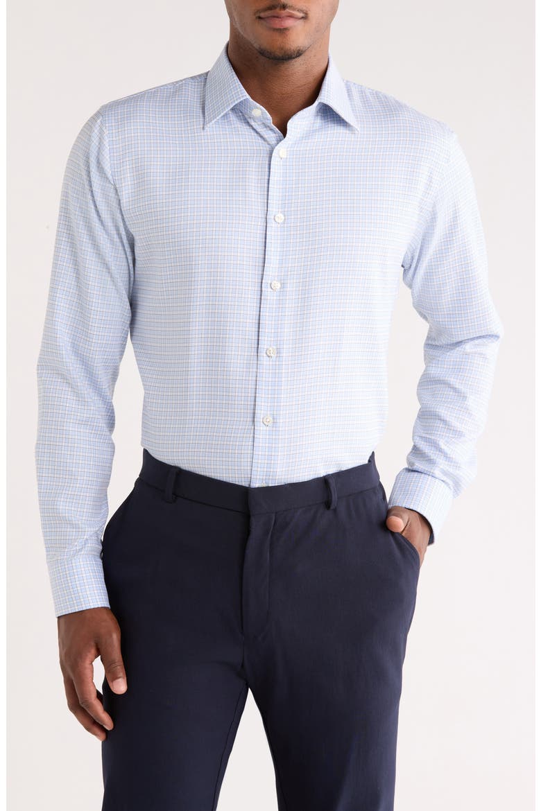 Trim Fit Check Premium Non Iron Cotton Button-Up Shirt, Main, color, BLUE PINE RIDGE GRID