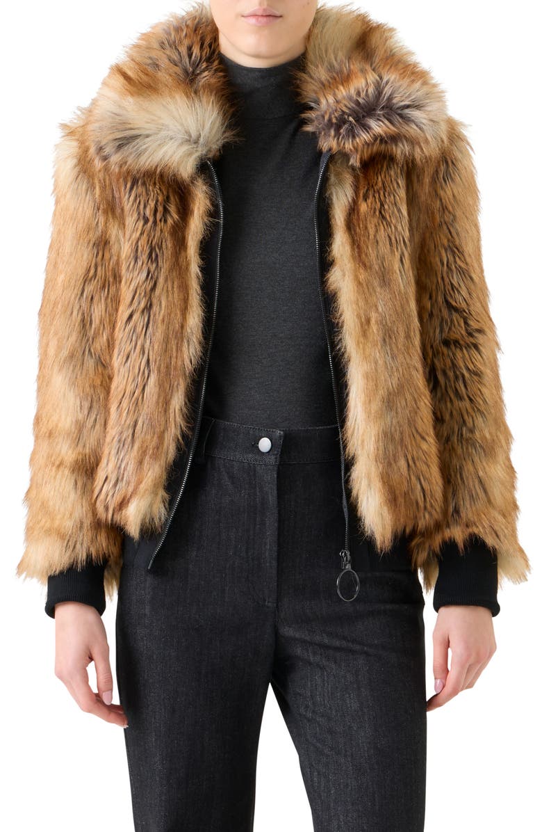 Akris punto Faux Fur Bomber Jacket, Main, color, Camel-Multicolor