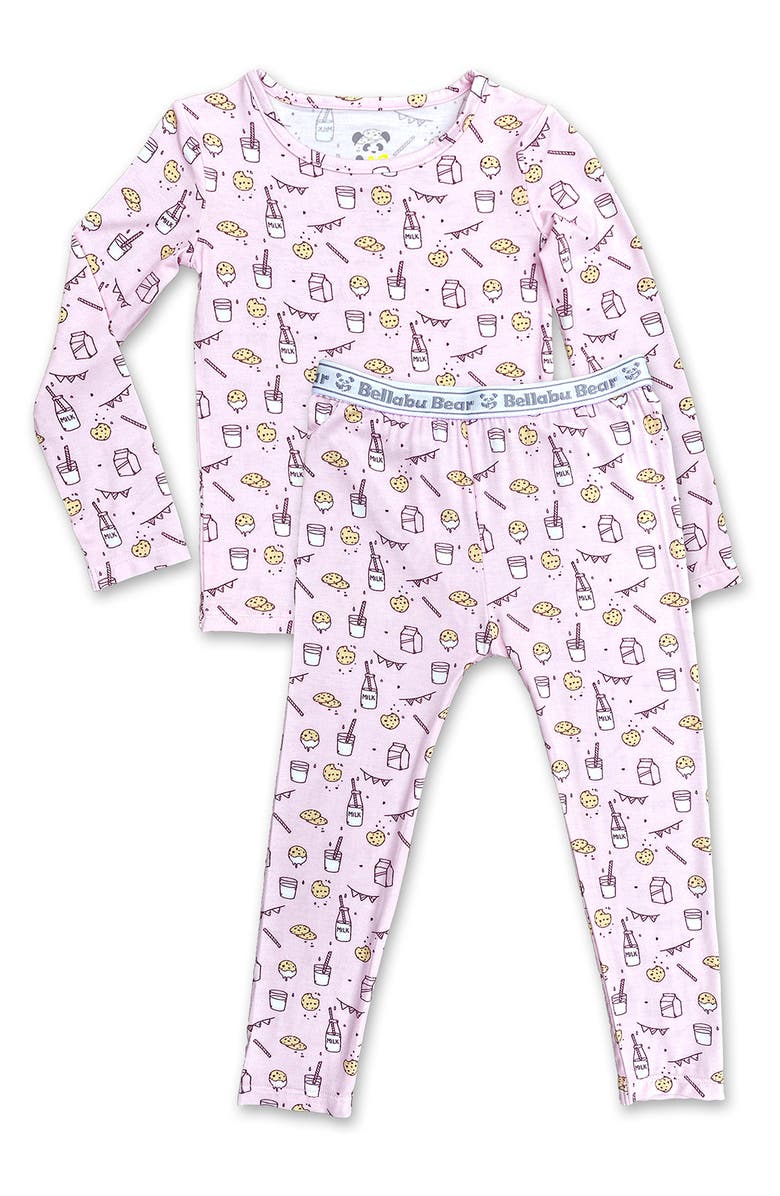 Bellabu Bear Kids' Milk & Cookies Pink Fitted Pajamas, Main, color,