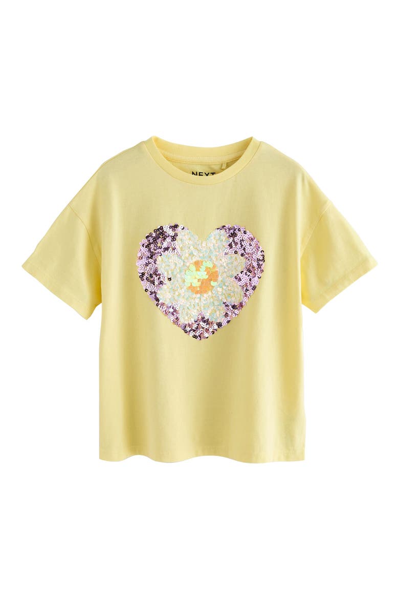 Kids' Daisy Heart Sequin Cotton T-Shirt, Main, color, YELLOW