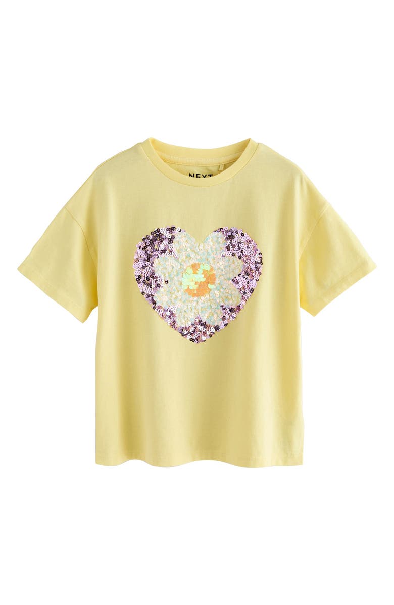 NEXT Kids' Daisy Heart Sequin Cotton T-Shirt, Main, color, Yellow