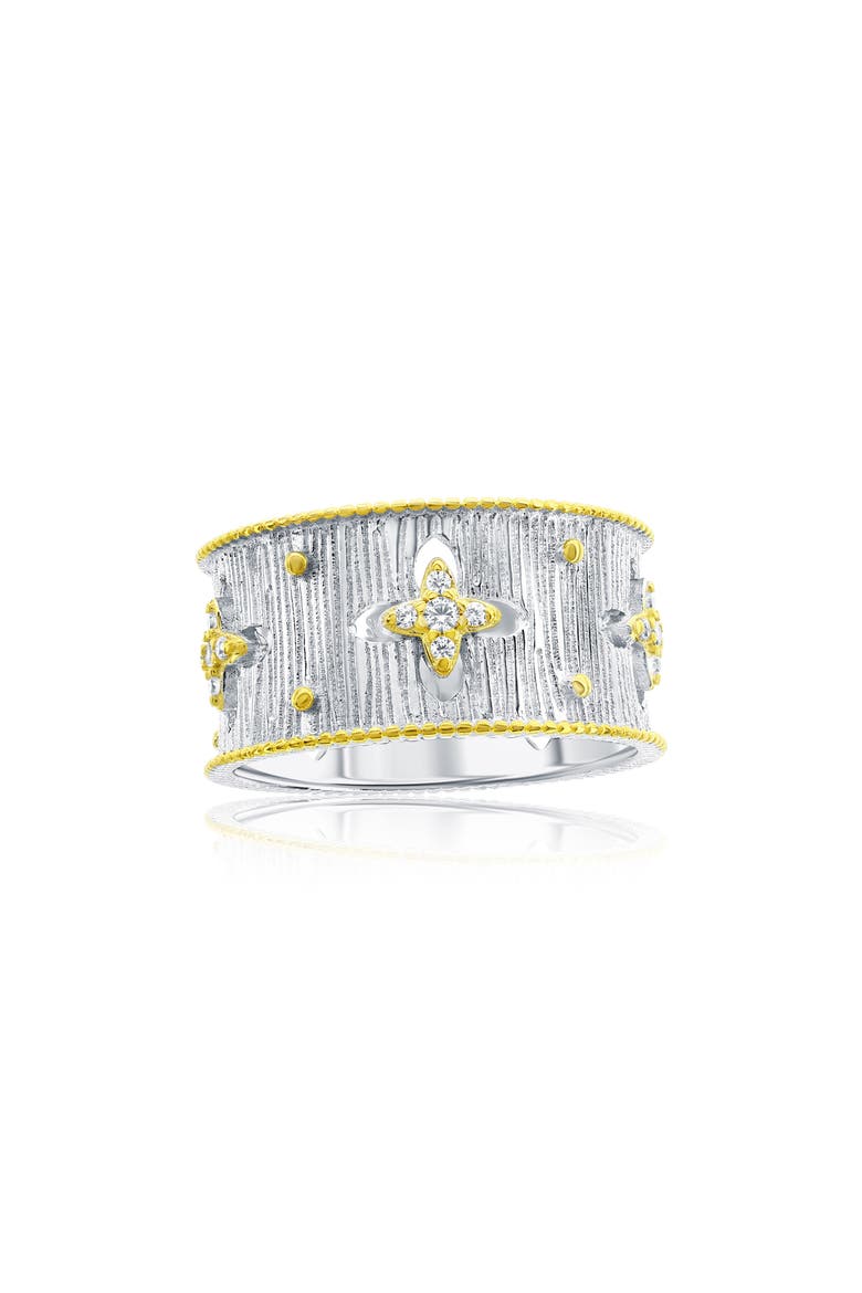 Pavé Cubic Zirconia Florentine Band Ring, Main, color, WHITE