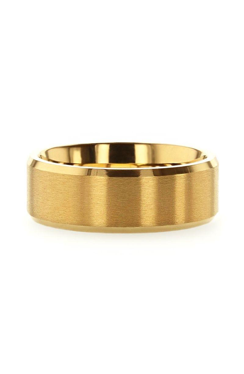 Larson Jewelers Radiate Titanium Flat Brushed Center Wedding Ring, Alternate, color, Gold