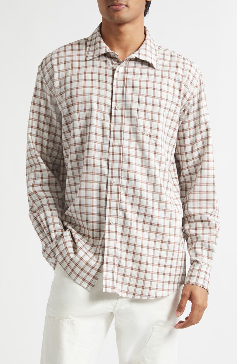 PALMES Plaid Cotton & Wool Button-Up Shirt, Main, color, White/ Brown