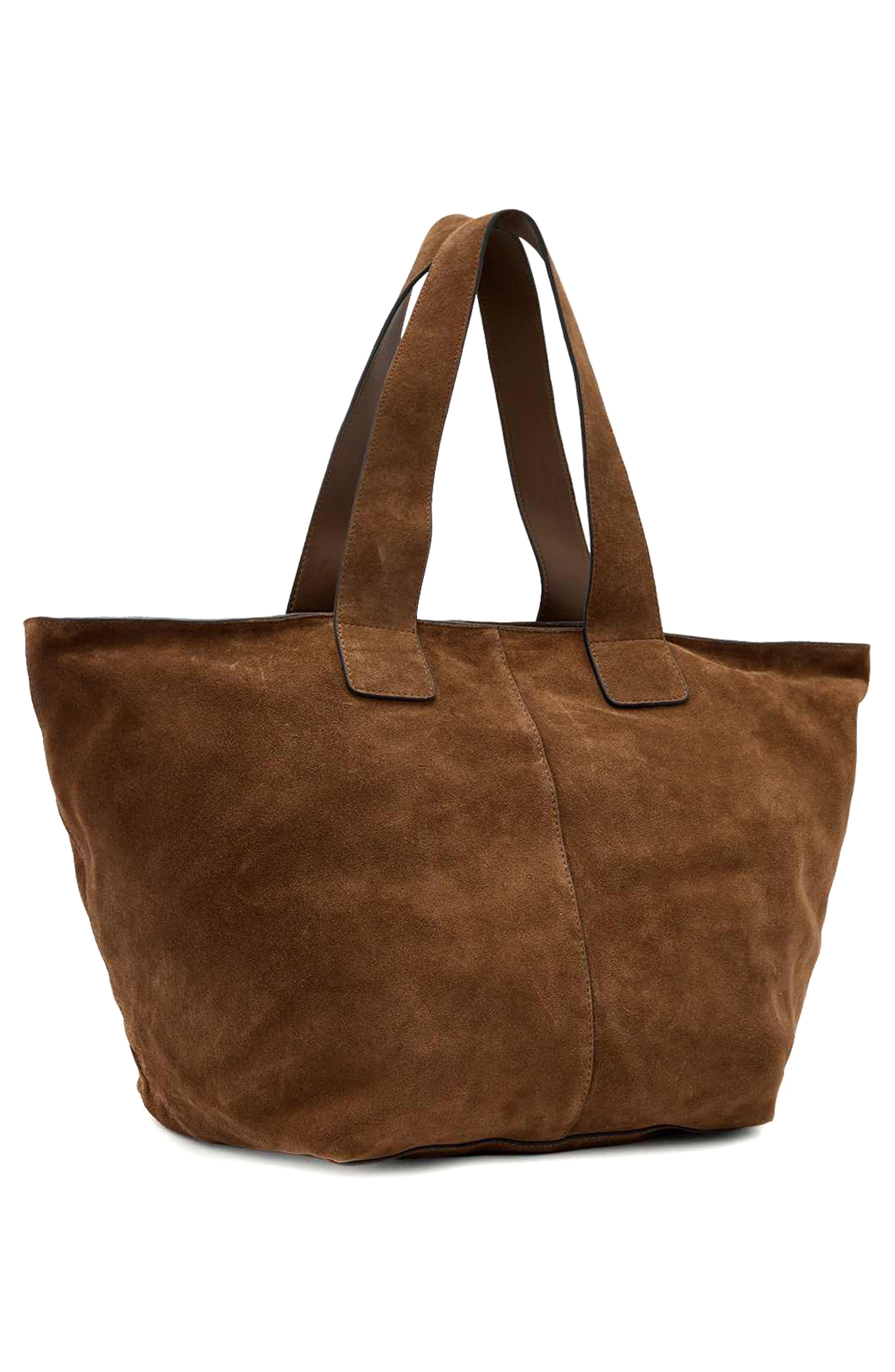 AllSaints Jean Rey Suede Tote, Alternate, color, Sugar Brown