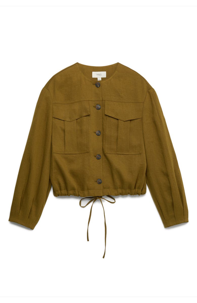 M&S Collarless Jacket, Main, color, Mossy Brown