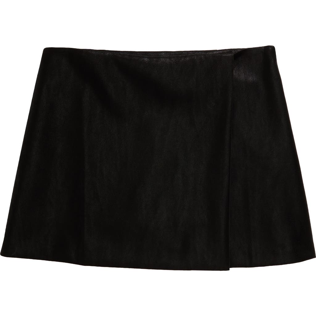 Nordstrom Kids' Faux Leather Wrap Front Skort In Black