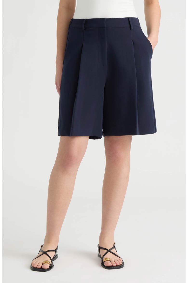 Pleated Front Bermuda Shorts, Main, color, NAVY