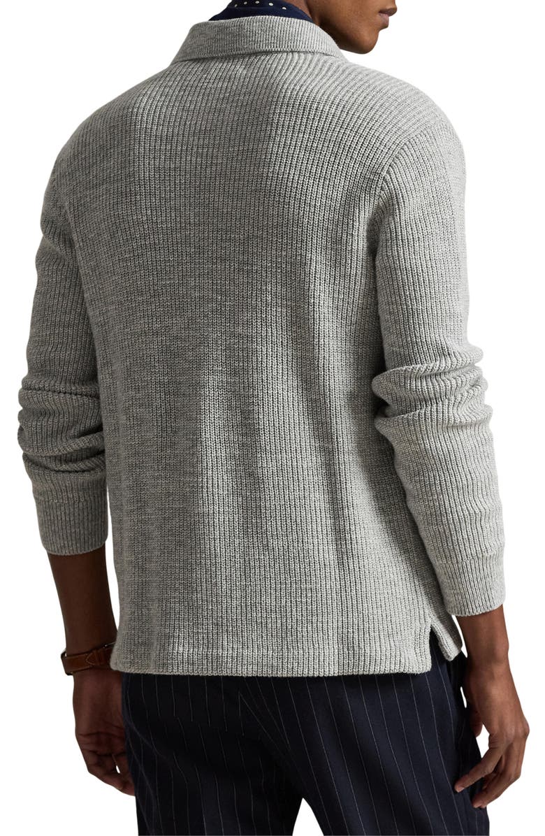 Polo Ralph Lauren Ribbed Full Button Cotton Cardigan, Alternate, color, Grey Combo
