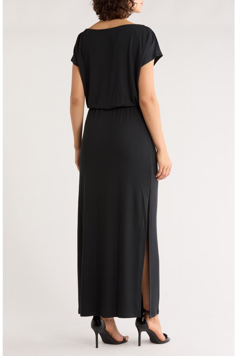 Cap Sleeve Slit Maxi Dress, Alternate, color, BLACK