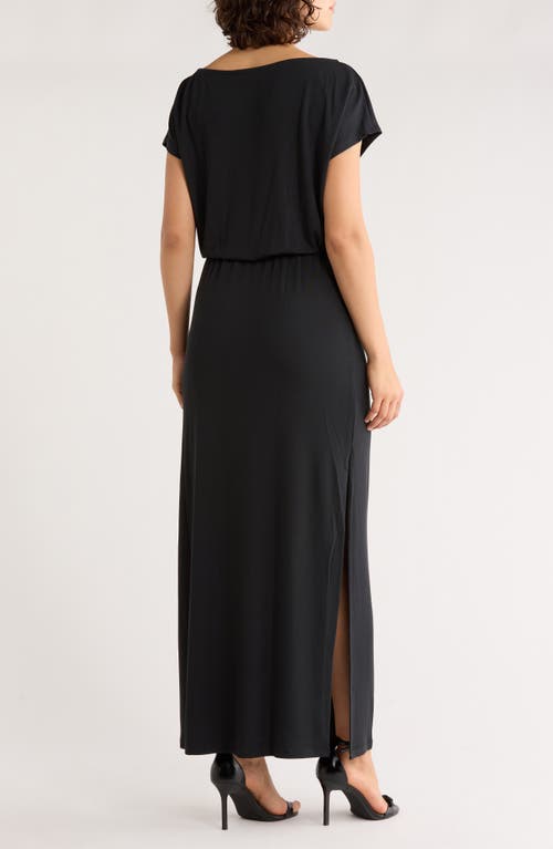 Lovestitch Cap Sleeve Slit Maxi Dress In Black