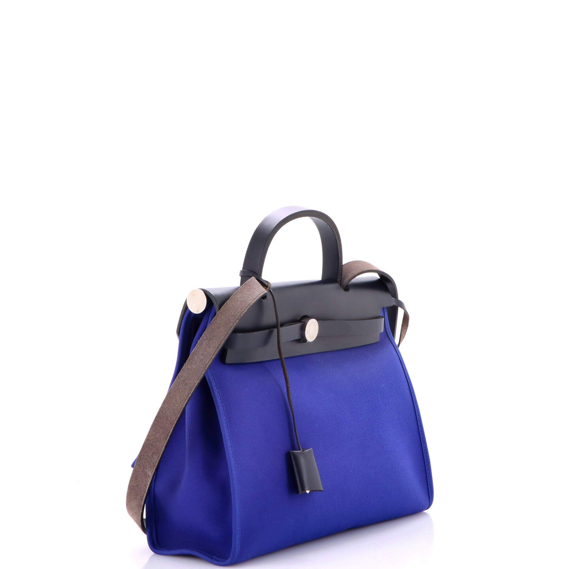 Pre-Owned Hermes Herbag Zip Leather and Toile 31, Alternate, color, Bleu Royal