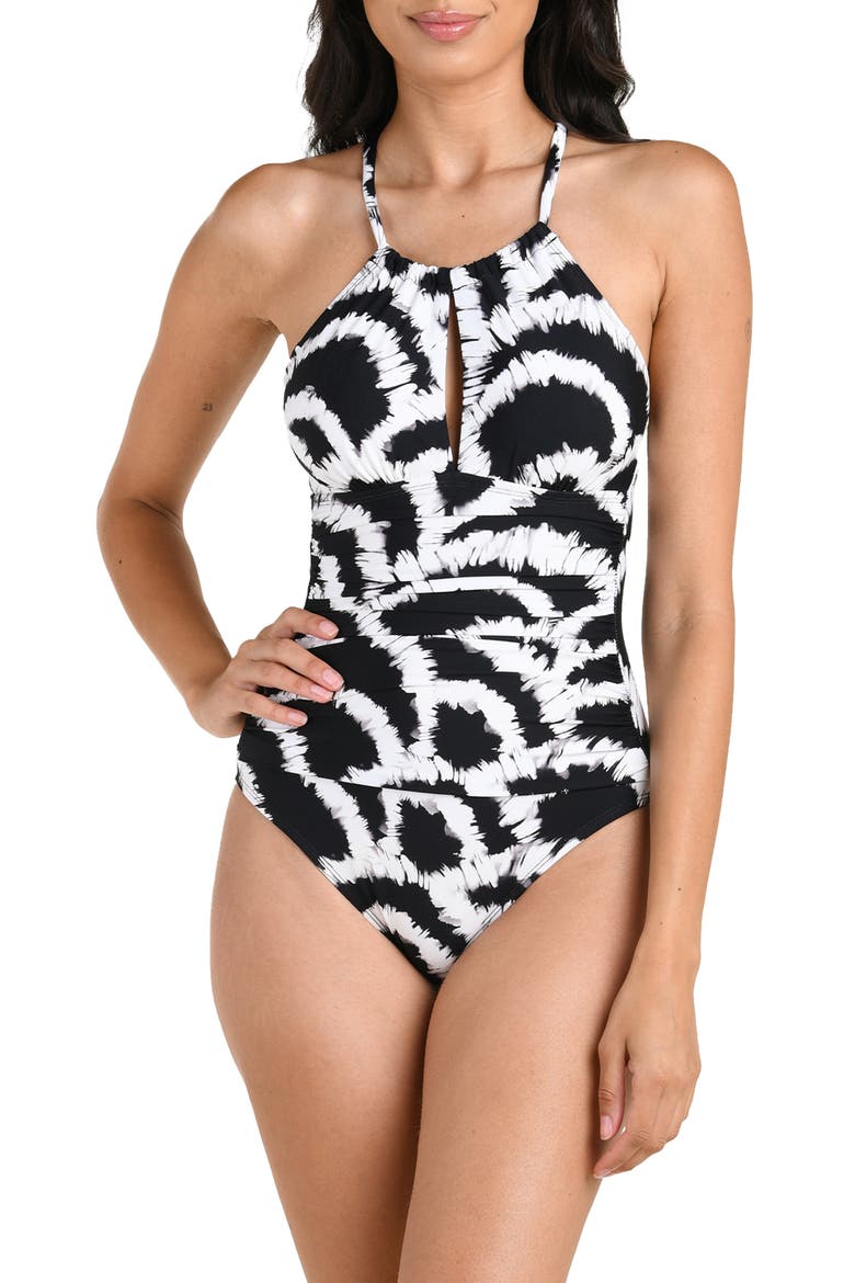 Shadows Ruched One-Piece Swimsuit, Main, color, BLACK