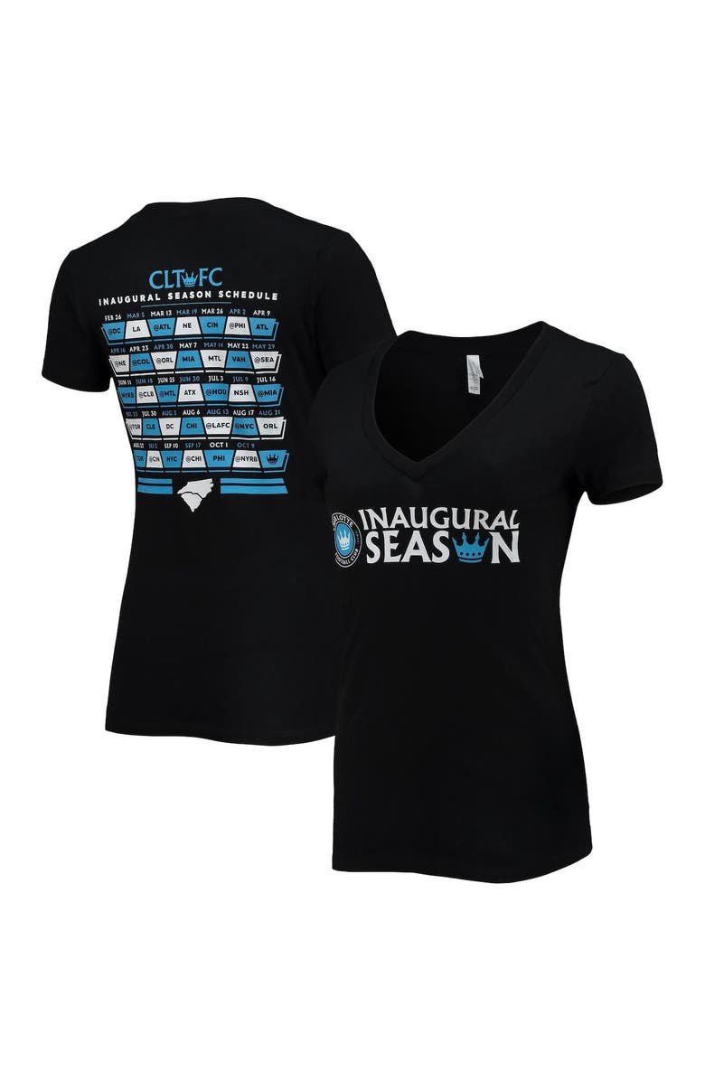 500 LEVEL Women's Black Charlotte FC Inaugural Season V-Neck T-Shirt, Main, color, Black