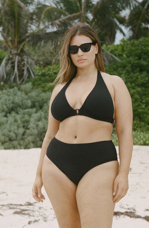 Mango Decorative Ring Textured Bikini Top Black