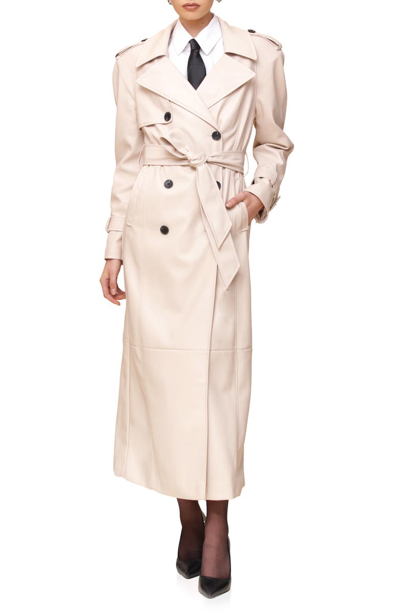 Avec Les Filles Faux-Ever Leather<sup>™</sup> Maxi Trench Coat, Main, color, Birch