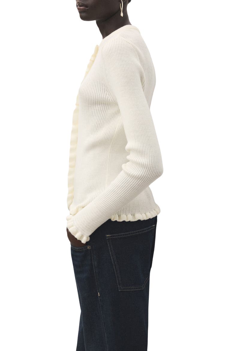 Ruffle Trim Rib Cardigan, Alternate, color, ECRU