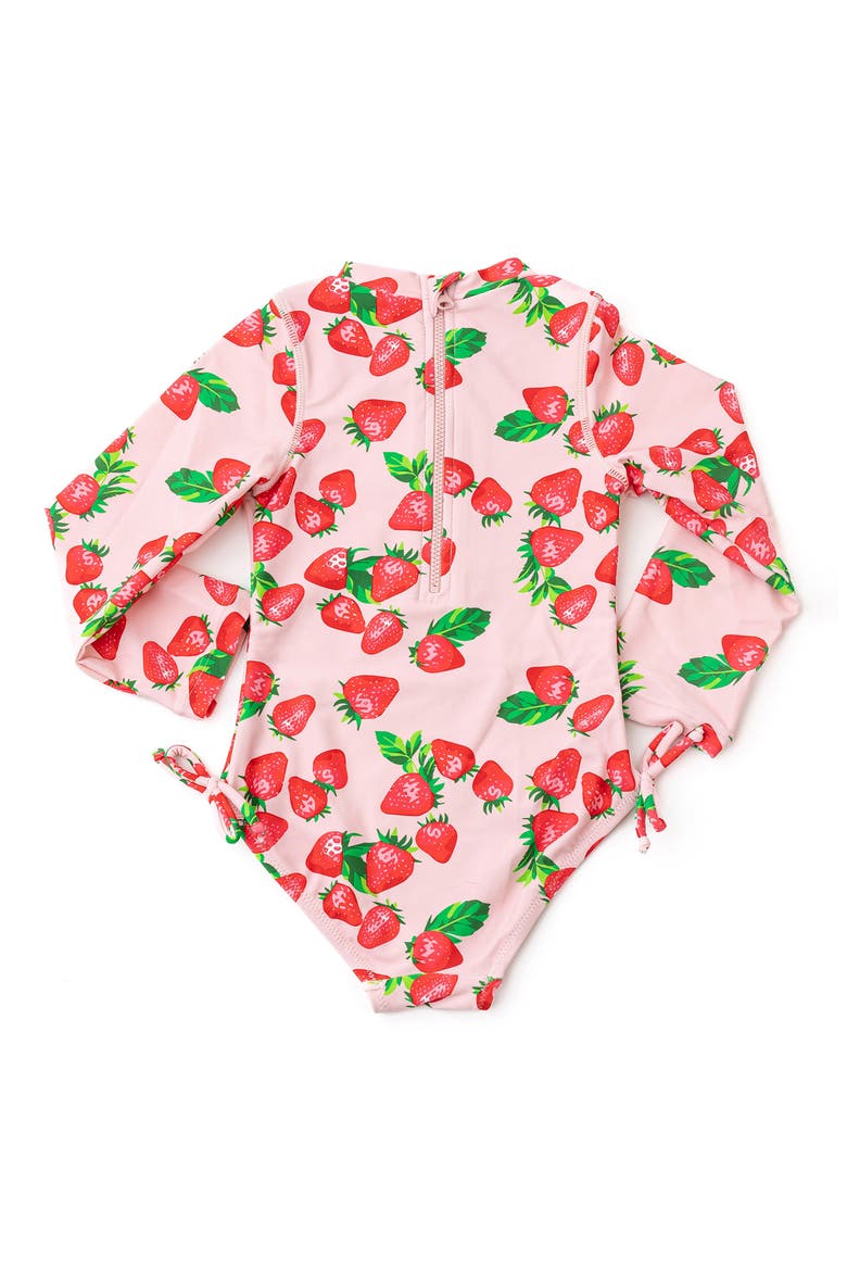 Kids' Strawberry Long Sleeve UPF 50+ One-Piece Rashguard Swimsuit, Alternate, color, PINK