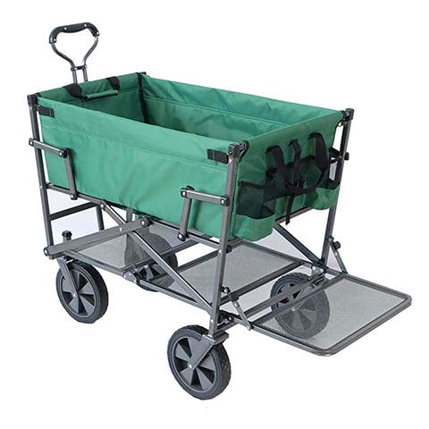 Double Decker Wagon Green Collapsible Outdoor Utility Garden Cart