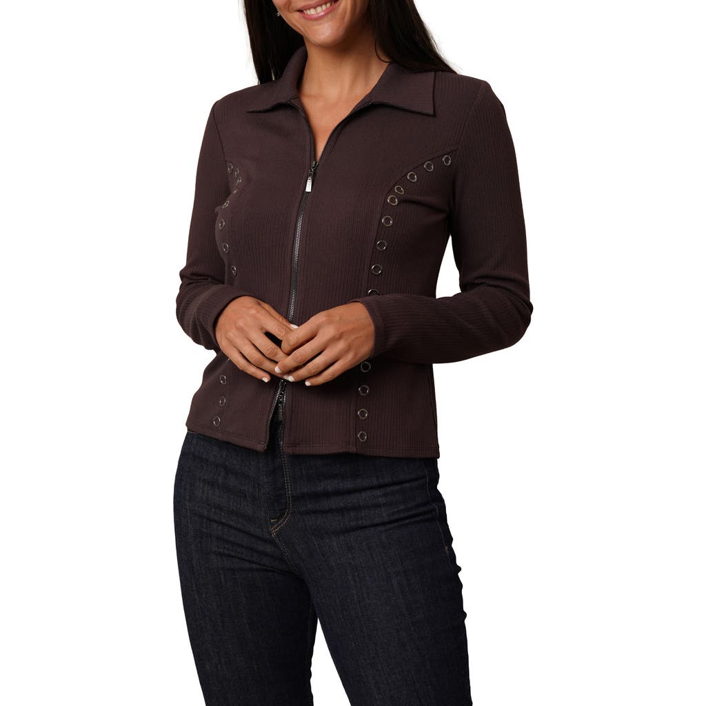 Cyrus Grommet Trim Rib Top In Brown
