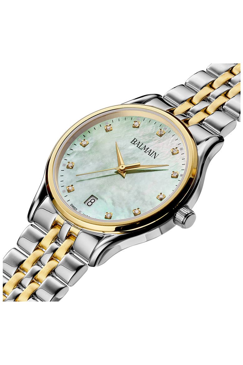 Beleganza Mother-of-Pearl & Diamond Two-Tone Bracelet Watch, 32mm, Alternate, color, BICOLOR STAINLESS STEEL