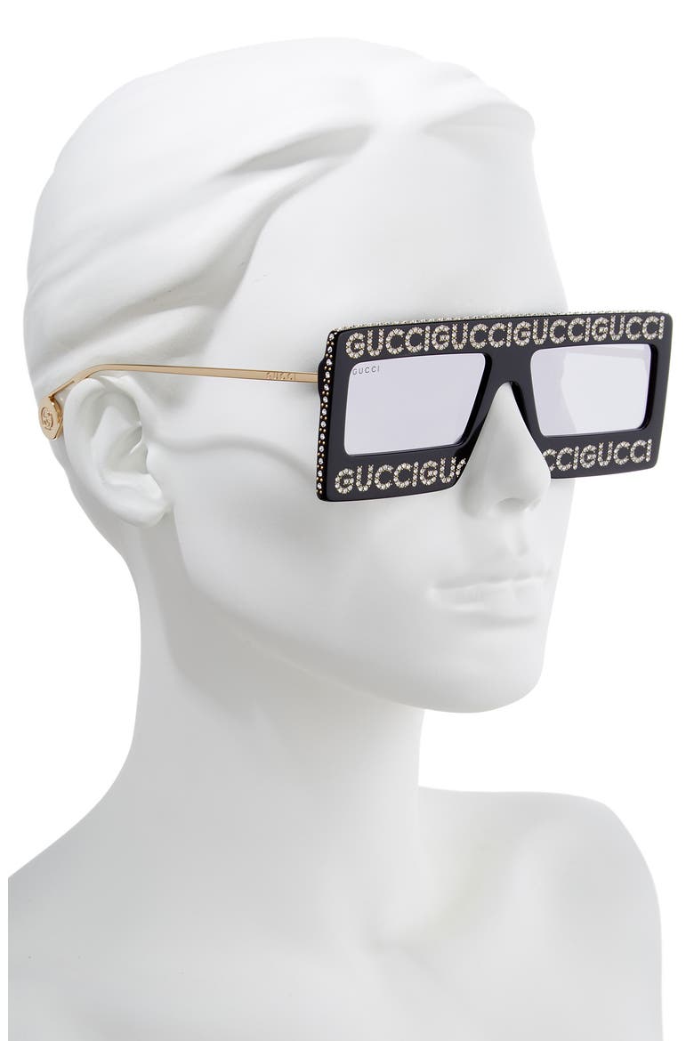 60mm Mask Rectangular Sunglasses, Alternate, color, BLACK/SWAROVSKI W/GREY WHITE