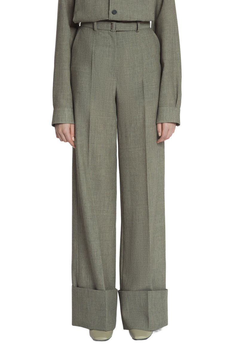 Lanvin Wide-Leg Cuffed Wool Pants, Alternate, color, 