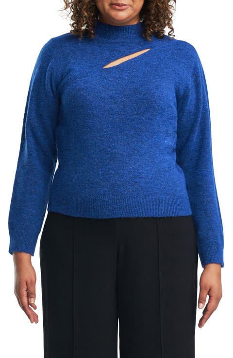Cutout Mock Neck Sweater (Plus)