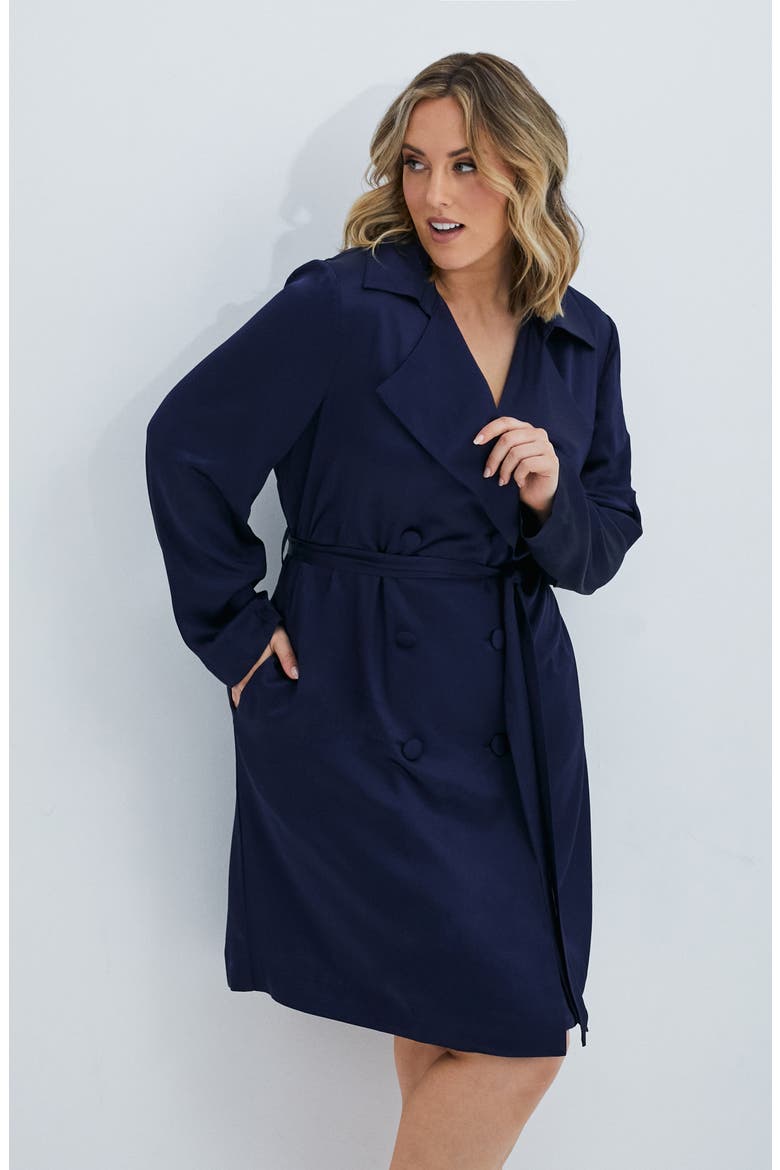 Samantha Satin Trench Coat, Alternate, color, INK