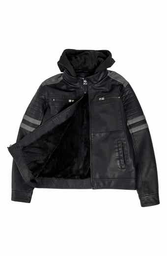 XRAY Kids' Hooded Faux Shearling Lined Faux Leather Moto Jacket
