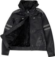 XRAY Kids' Hooded Faux Shearling Lined Faux Leather Moto Jacket