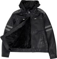 XRAY Kids' Hooded Faux Shearling Lined Faux Leather Moto Jacket