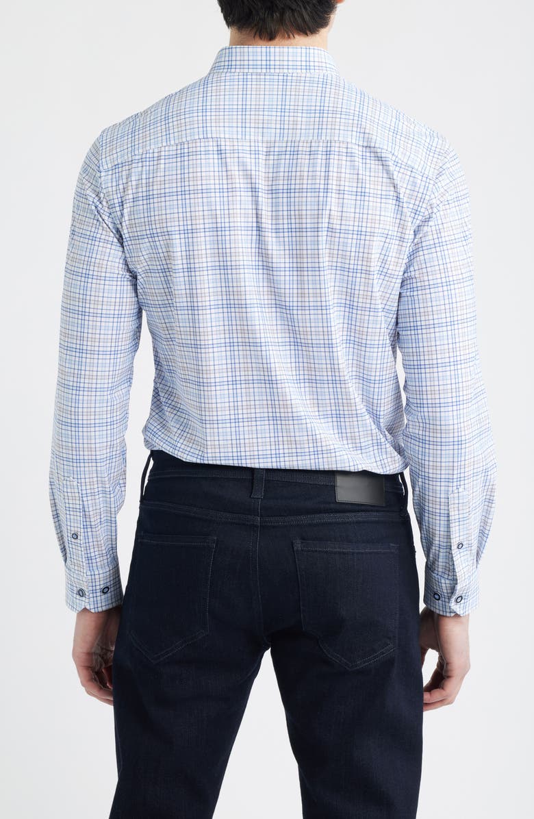 Johnston & Murphy XC Motion Performance Knit Button-Up Shirt, Alternate, color, Blue/ Tan Plaid