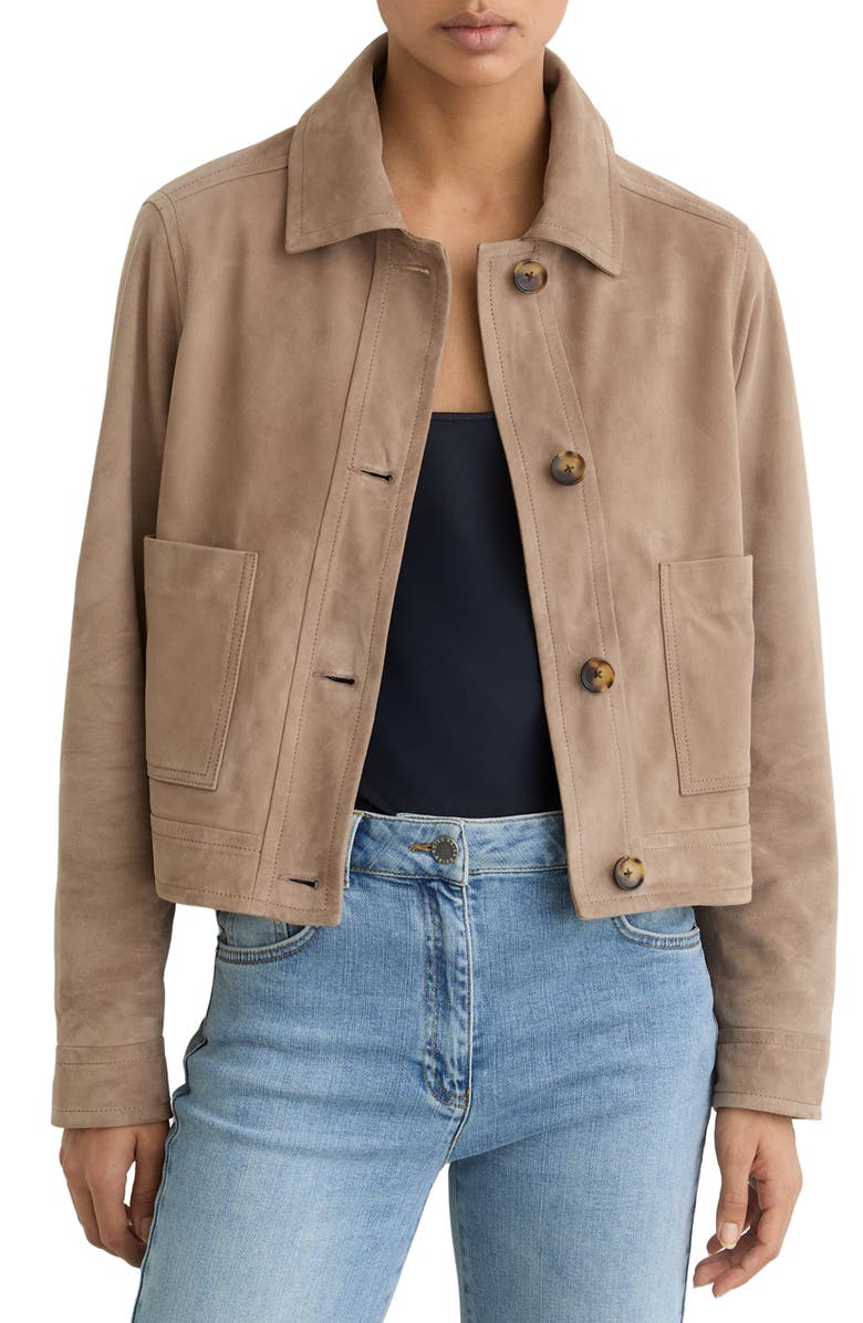 Reiss Sonny Suede Crop Jacket, Main, color, Neutral