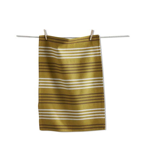 Basket Weave Stripe Dishtowel Set of Six in Ochre
